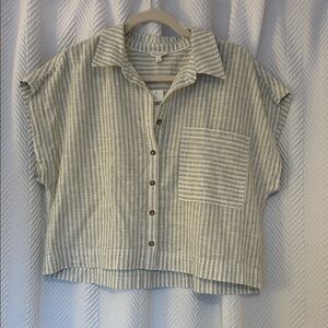 Pilcro Green and White Striped Shirt